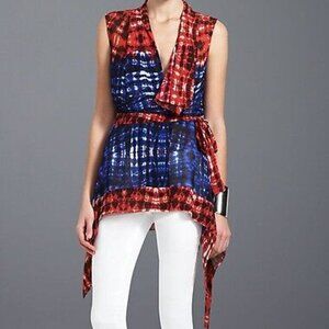 BCBG MaxAzria Logan Red White Blue Silk Asymmetrical Top